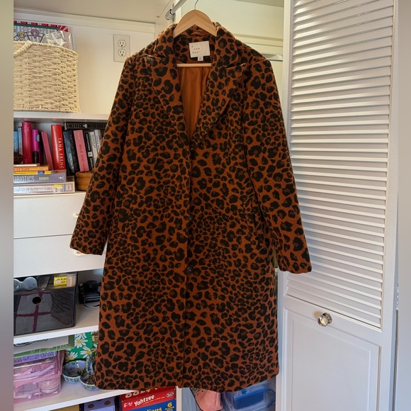 Like new A New Day Brown Leopard Animal Print Pea Coat Jacket - Picture 1 of 10